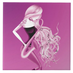 Lady Saxophonist Musician Pink monochrome Tile