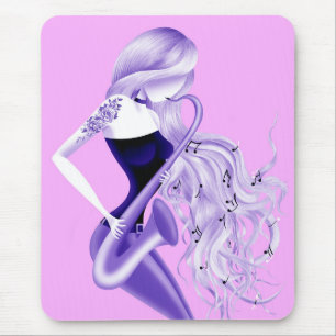 Lady Saxophonist Musician Pink & Purple Mouse Mat