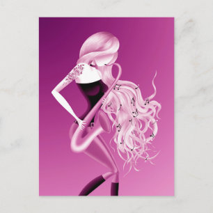 Lady Saxophonist Pink Postcard