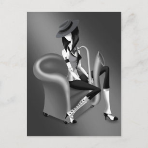 Lady Saxophonist Postcard with Vintage  Flair