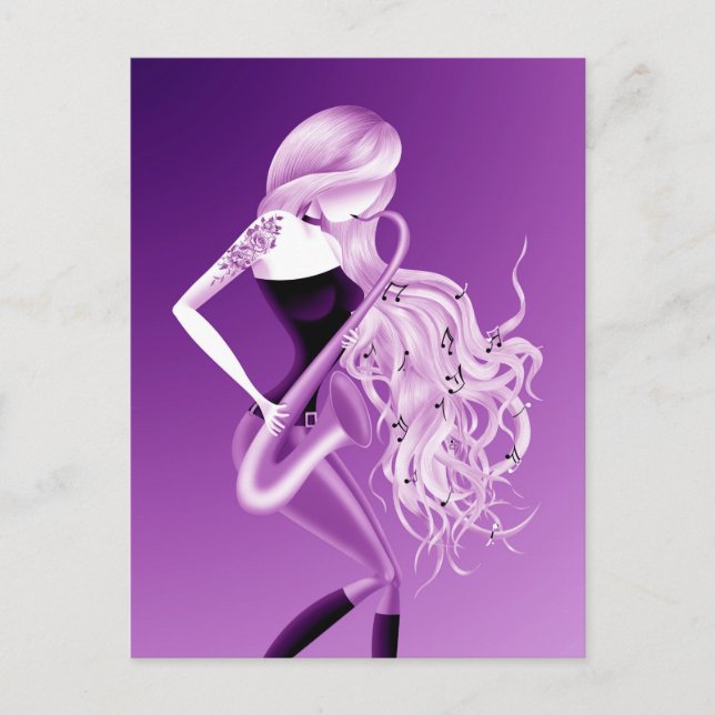 Lady Saxophonist purple Postcard (Front)