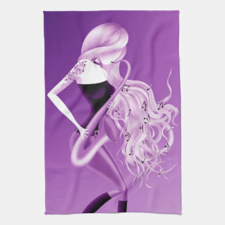 Lady Saxophonist Purple Tea Towel