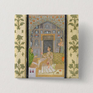 Lady seated in a Pavilion with attendants, from th 15 Cm Square Badge