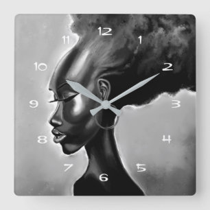 Lady Shy - Pretty African Woman Painting - Elegant Square Wall Clock