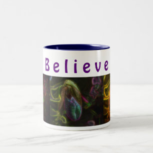 Lady Slipper Flower Believe Inspirational Two-Tone Coffee Mug