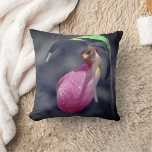 Lady Slipper Flower Black And White Partial Colour Cushion