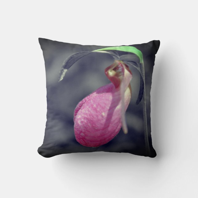 Lady Slipper Flower Black And White Partial Colour Cushion (Front)
