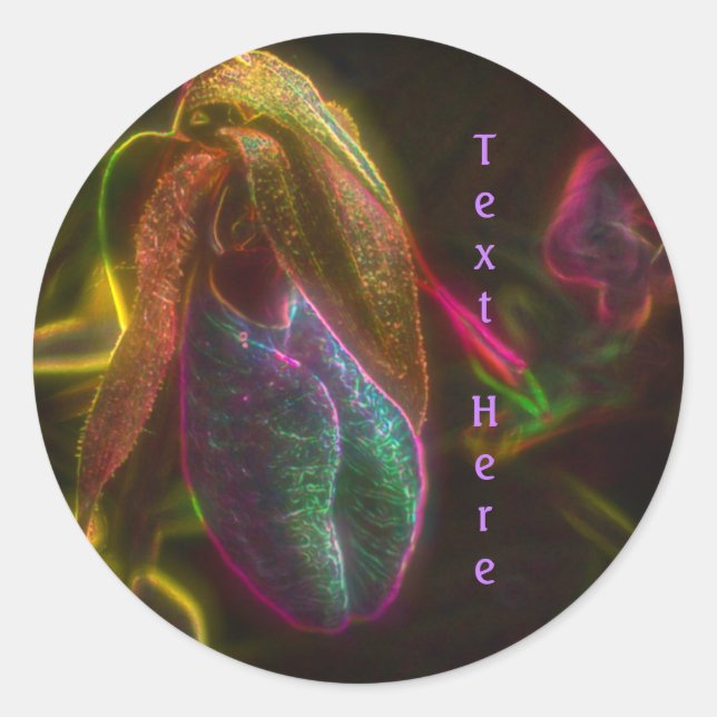 Lady Slipper Orchid Abstract Personalised Classic Round Sticker (Front)