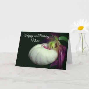 Lady Slipper Orchid Flower Personalized Birthday  Card