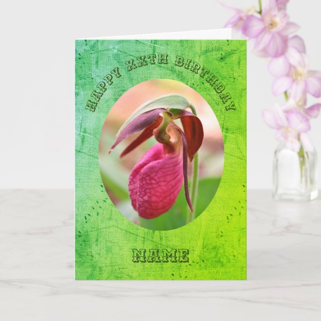 Lady Slipper Orchid Personalised Birthday  Card (Orchid)