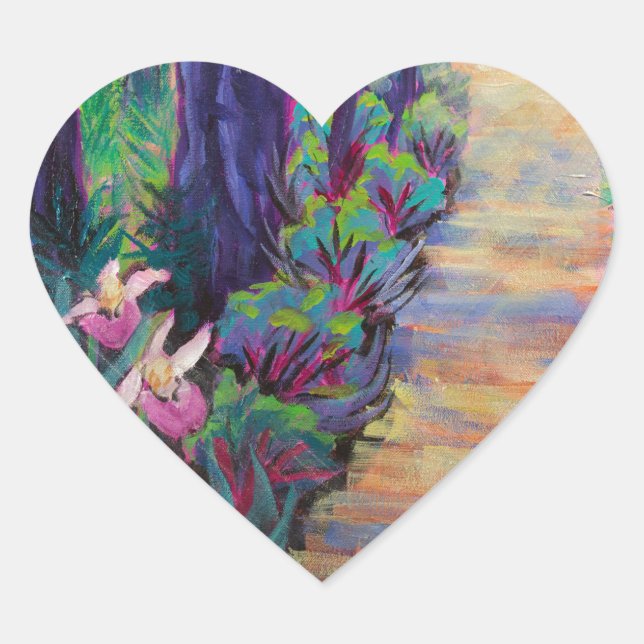 Lady Slippers on the Path Heart Sticker (Front)