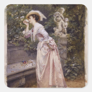 Lady Smelling Roses Square Sticker