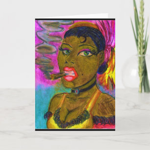 Lady smoking a Cigar Card