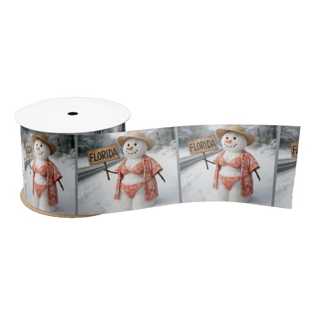 Lady Snowman Hitchhiking with a Florida Sign Satin Ribbon (Spool)