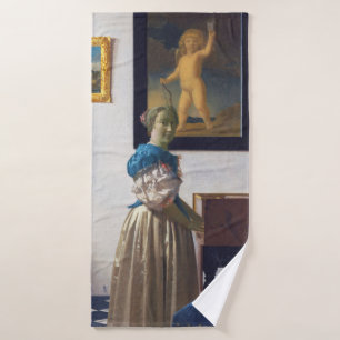 Lady Standing at a Virginal, Johannes Vermeer Bath Towel