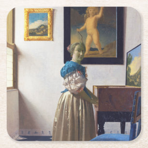 Lady Standing at a Virginal, Johannes Vermeer Square Paper Coaster