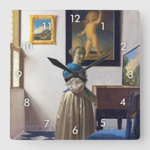 Lady Standing at a Virginal, Johannes Vermeer Square Wall Clock