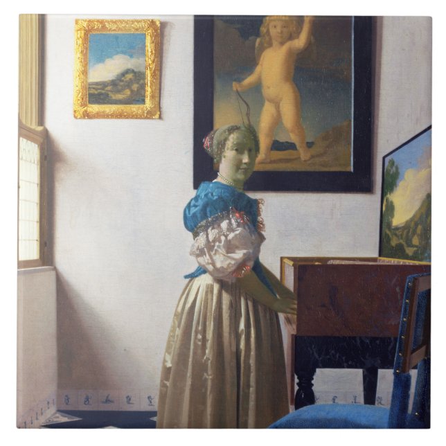 Lady Standing at a Virginal, Johannes Vermeer Tile (Front)