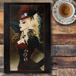 Lady Steampunk Victorian Red Jigsaw Puzzle