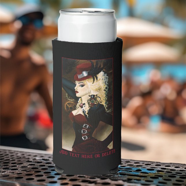 Lady Steampunk Victorian Red Seltzer Can Cooler (Creator Uploaded)