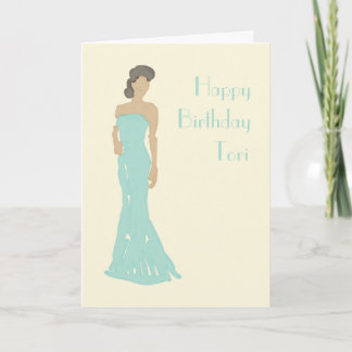 Lady strapless dress birthday greetings card