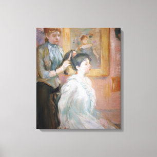 Lady Styling Daughter's Hair (by Berthe Morisot) Canvas Print