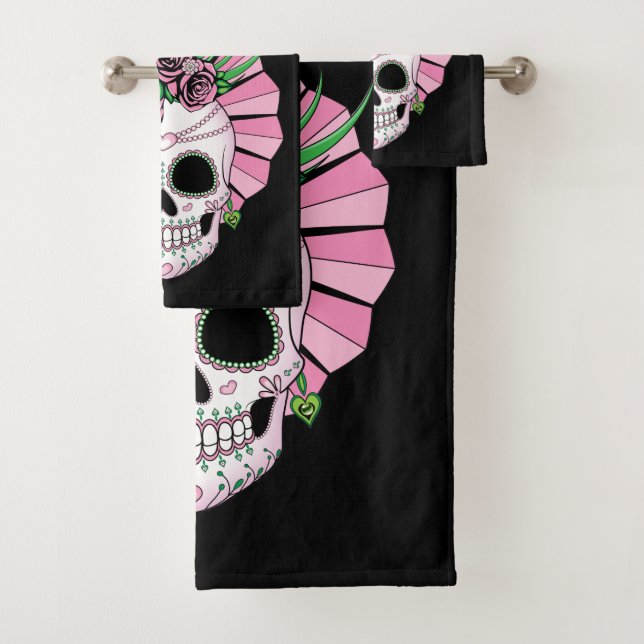 Lady Sugar Skull Bath Towel Set (Insitu)