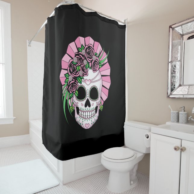 Lady Sugar Skull Shower Curtain (In Situ)