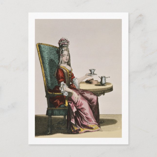 Lady Taking Coffee, fashion plate, c.1695 (engravi Postcard (Front)