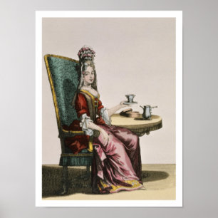 Lady Taking Coffee, fashion plate, c.1695 (engravi Poster