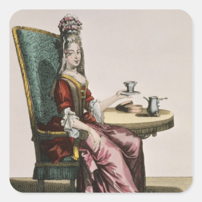 Lady Taking Coffee, fashion plate, c.1695 (engravi Square Sticker (Front)