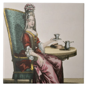 Lady Taking Coffee, fashion plate, c.1695 (engravi Tile