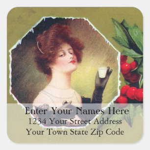 Lady Toasting Christmas Vintage Address Label