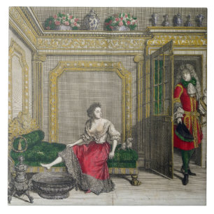 Lady undressing for the bath, published c.1688-90 tile