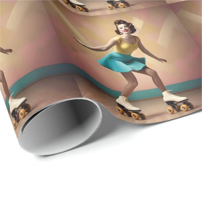 Lady Vintage Retro Roller Skating,  Wrapping Paper (Roll Corner)