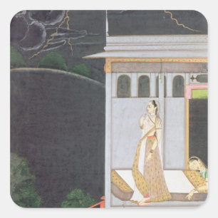 Lady waiting for her lover square sticker