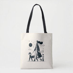 Lady walking her cat Tote Bag