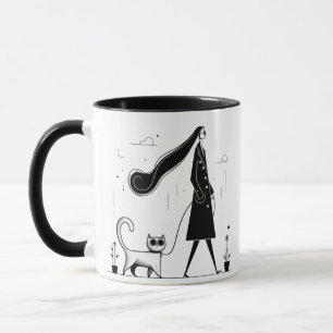 Lady walking her cute cat Mug