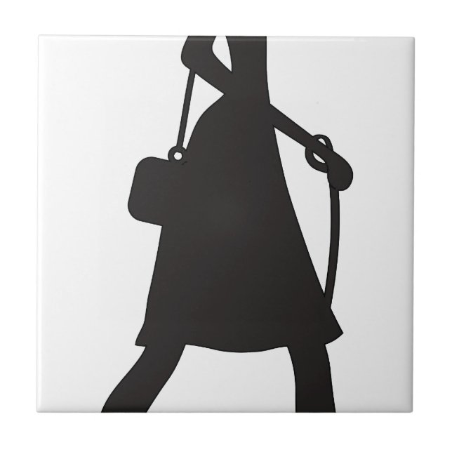 Lady Walking Puppy Silhouette Tile (Front)