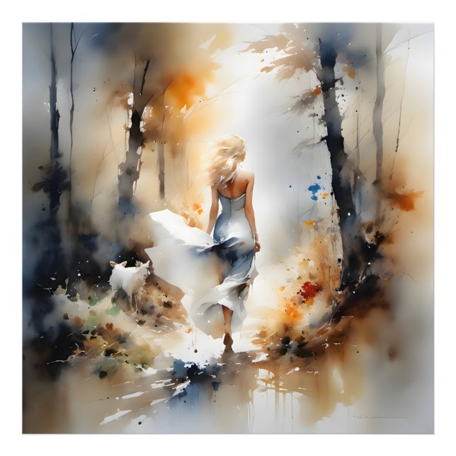 Lady Walking Through A Forest Photo Print (Front)