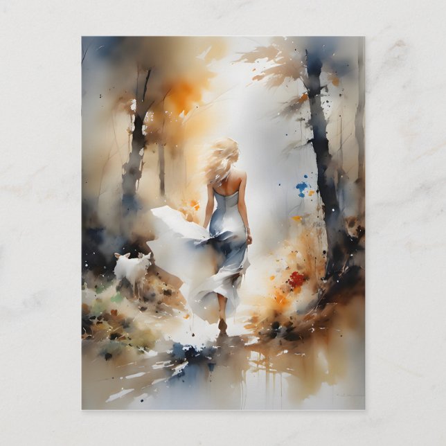Lady Walking Through A Forest Postcard (Front)