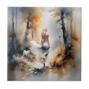 Lady Walking Through A Forest Tile
