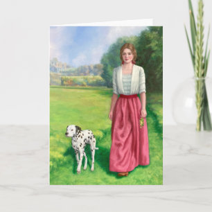 "Lady Walking with Dalmation." Greeting Card