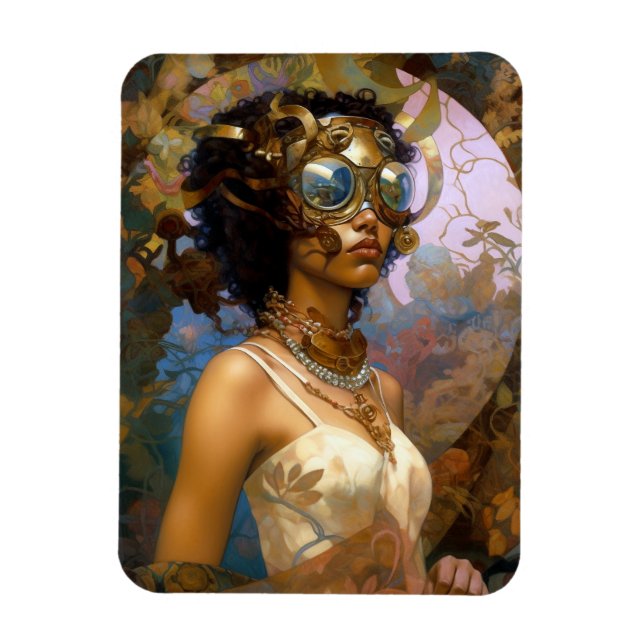 Lady Wearing Goggles Black Fantasy Sci-Fi  Magnet (Vertical)