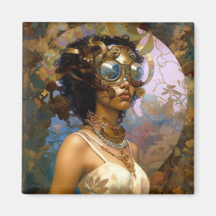 Lady Wearing Goggles Black Fantasy Sci-Fi Magnet
