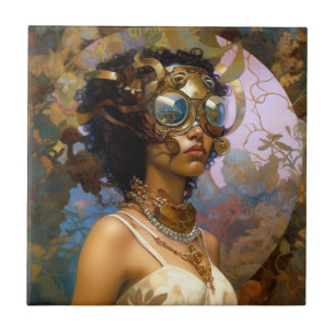 Lady Wearing Goggles Black Fantasy Sci-Fi Tile