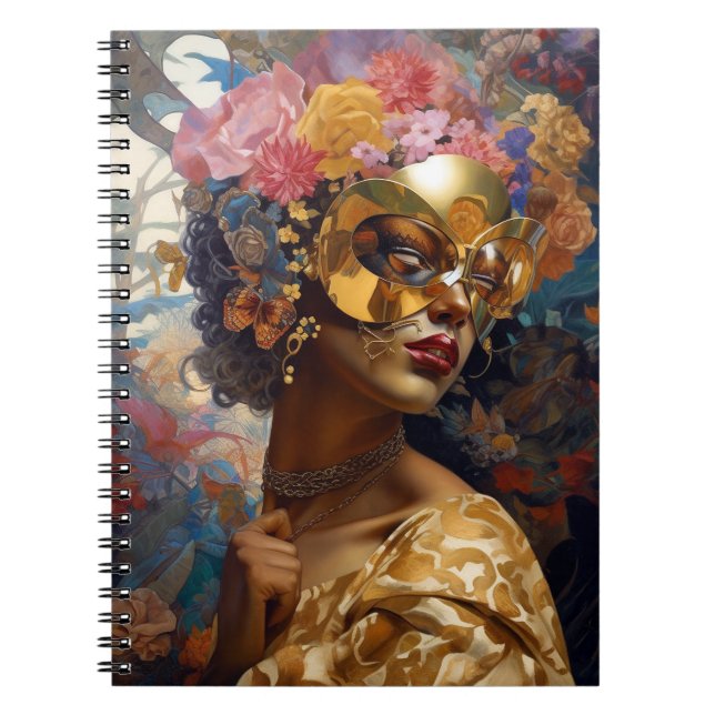 Lady Wearing Mask Black Fantasy Art Notebook (Front)