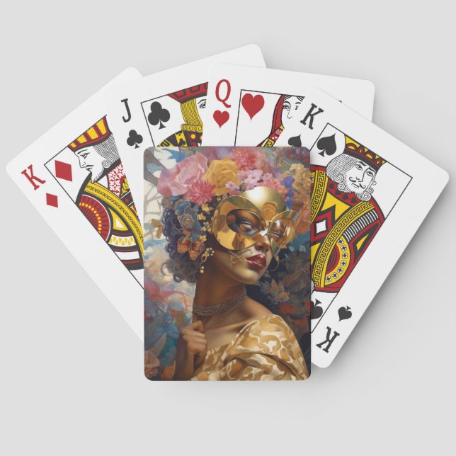 Lady Wearing Mask Black Fantasy Art Playing Cards (Back)
