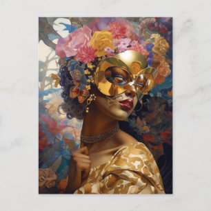 Lady Wearing Mask Black Fantasy Art Postcard