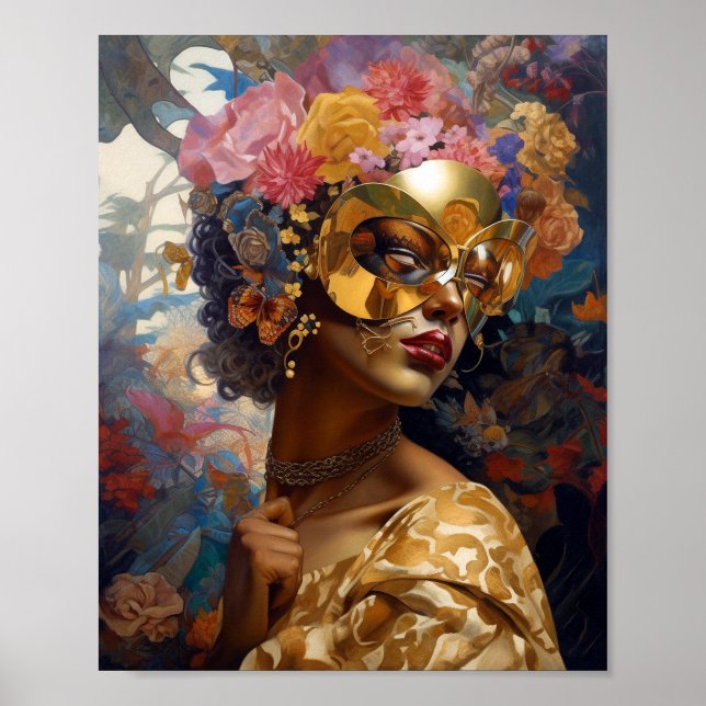Lady Wearing Mask Black Fantasy Art Poster (Front)